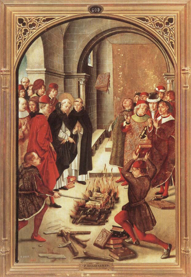 BERRUGUETE, Pedro Scenes from the Life of Saint Dominic:The Burning of the Books